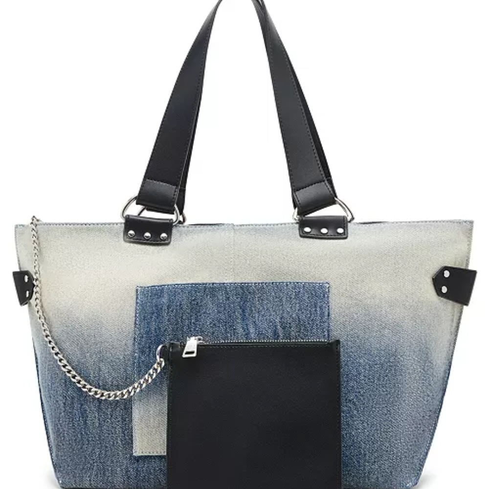 Steve Madden Ombre Denim Tote with Black Straps & Pouch